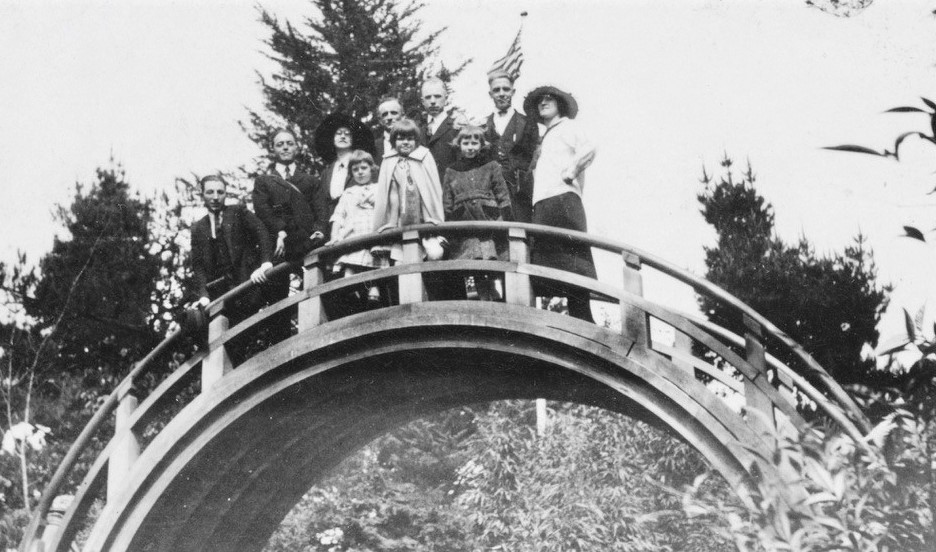 California Missionaries on a Japanese Bridge in Golden State Park,  1922 June